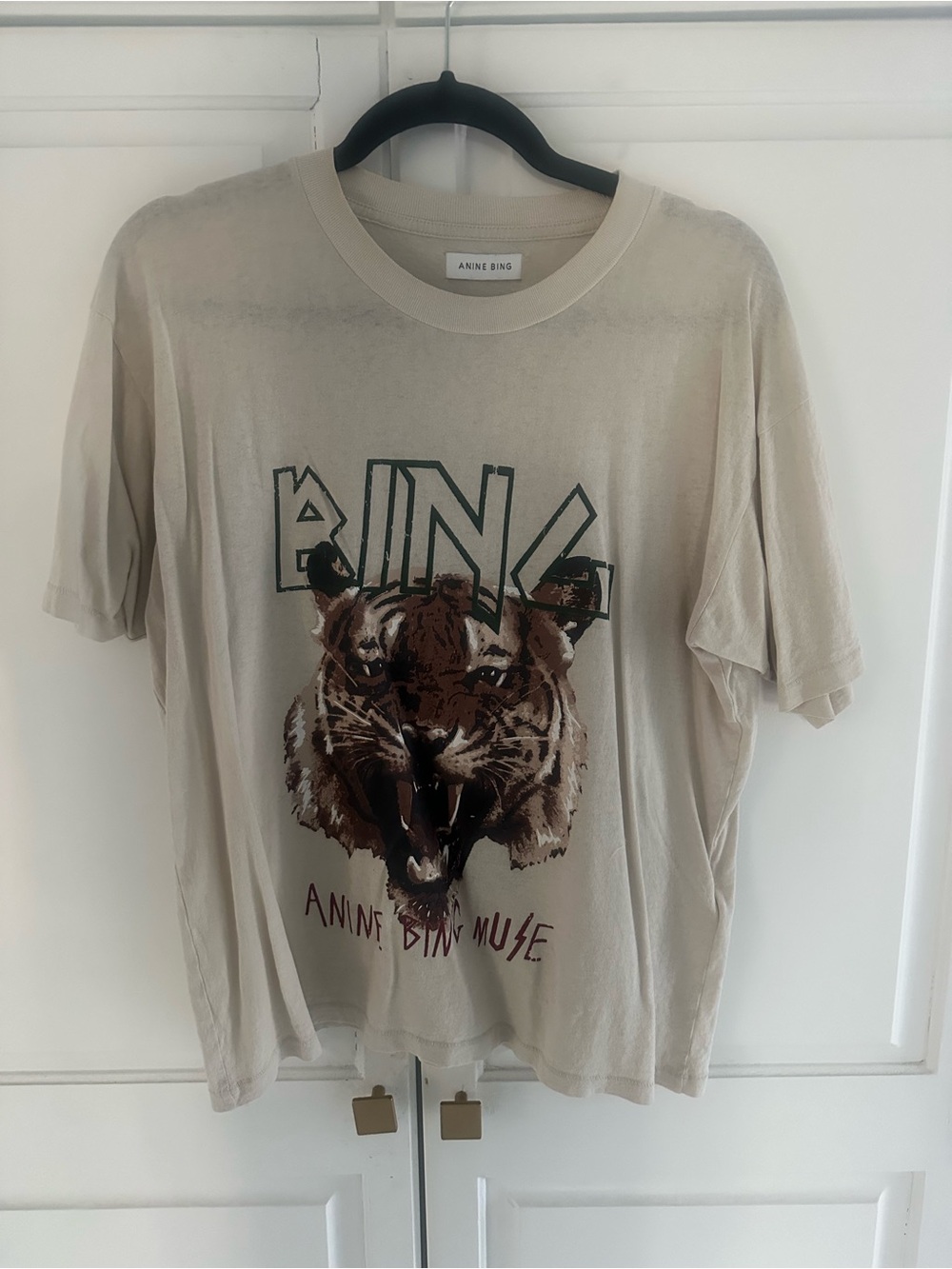 Anine Bing Cream Logo Tag Tee